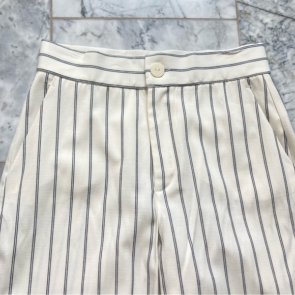 ZARA Cream Ecru Navy Blue Stripe Wide Leg Pants - Picture 5 of 11